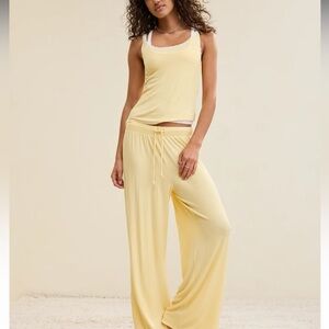 Aerie Real Soft® Rib Trouser PJ yellow notes